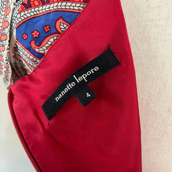 Nanette Lepore Silk Dress Blue Peach Red Sleeveless Asymmetrical V-Neck Sz 4 - Picture 8 of 11